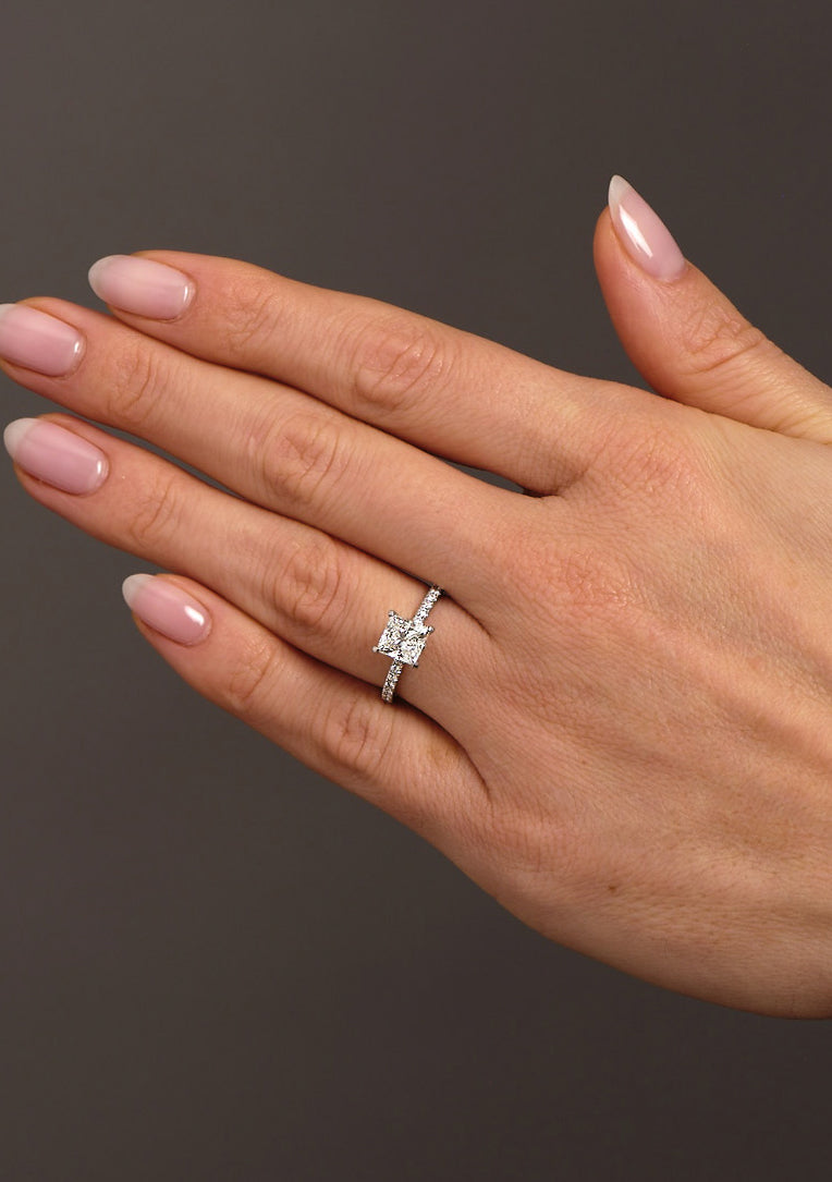 1.50ct Princess Cut Diamond Knot Lab Grown Diamond Engagement Rings.