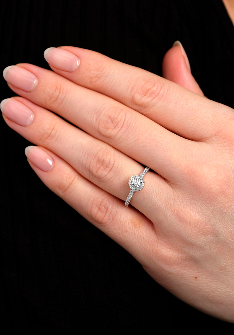 0.35ct Round Cut Halo Lab Grown Diamond Engagement Rings.