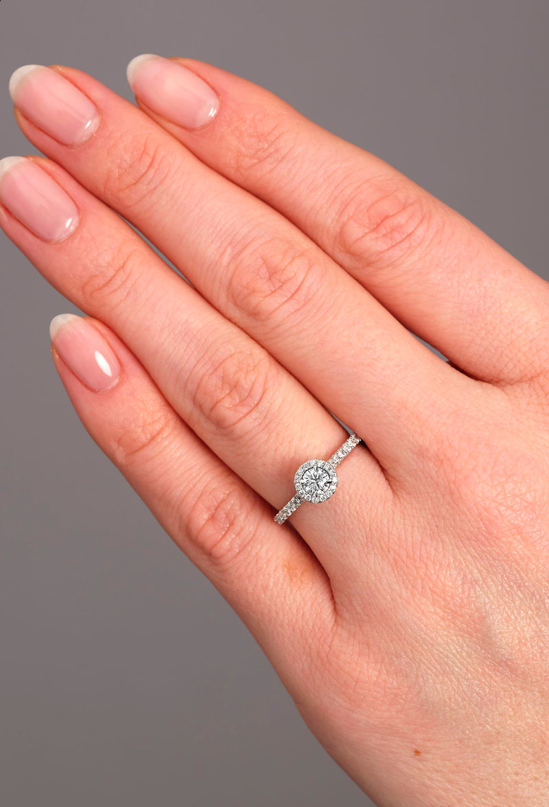 0.35ct Round Cut Halo Lab Grown Diamond Engagement Rings.