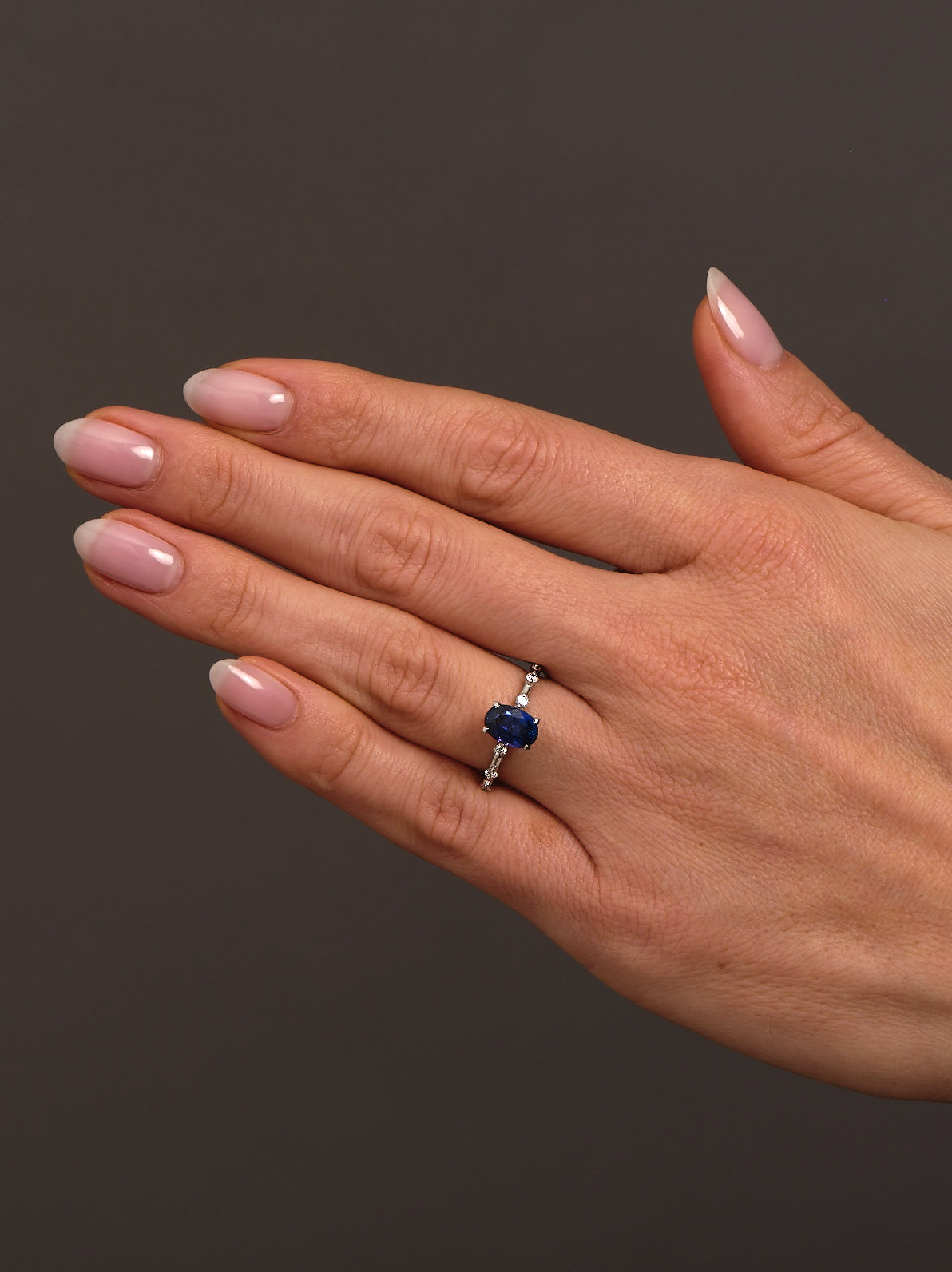 1.80ct Oval Blue Sapphire Bubble Lab Grown Diamond Engagement Rings.