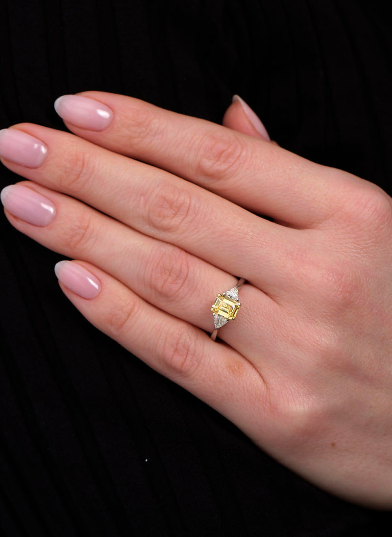 1.30ct Yellow Sapphire Trilogy Lab Grown Diamond Engagement Rings.